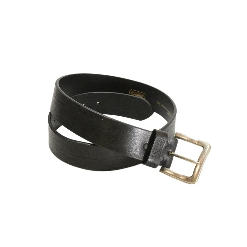 Schmidt Workwear Genuine Cowhide Leather Belt Mens Size 38 Black Silver Buckle